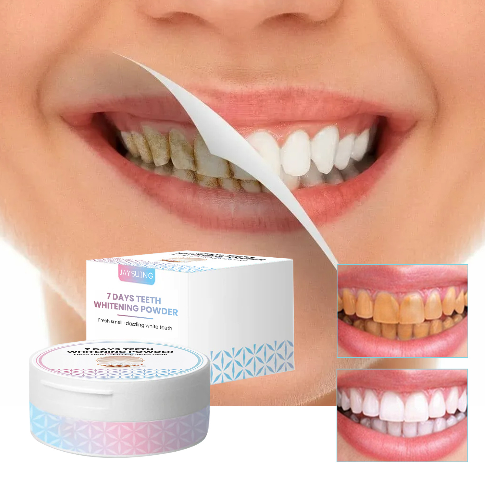 Jaysuing 7-Tage-Mundreinigungspflege für oxidierten Schmutz, frischer Atem, aufhellendes Zahnpulver_voghion.com