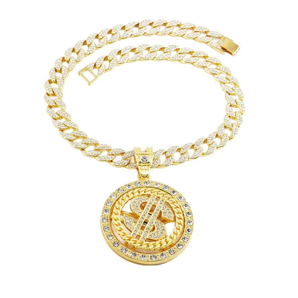 Europa y los Estados Unidos venden collares de oro de aleación Hip-Hop personalidad de moda collares de diamantes giratorios colgantes de oro joyas