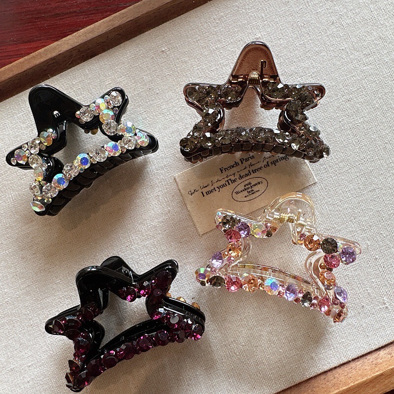 South Korea New Fashion High-end Sense Five-star Rhinestone Grab Clip Elegant Shark Clip Large Hairpin Women's Head Grab