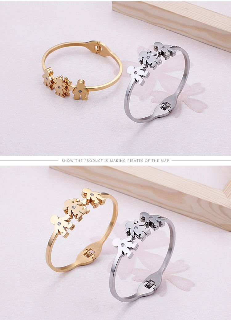 Cartoon Character Pattern Women'S Gender PVD Coated 18K Gold Plated Cartoon Character 304 Stainless Steel Simple Style Waterproof Non Tarnish 304 Stainless Steel Bangle