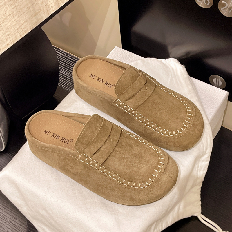 Birkenstock Shoes Retro Old Money Style Suede Leather Casual Mule Shoes Commuting Slip-On Leather Shoes Half Slippers for Women to Wear Outside