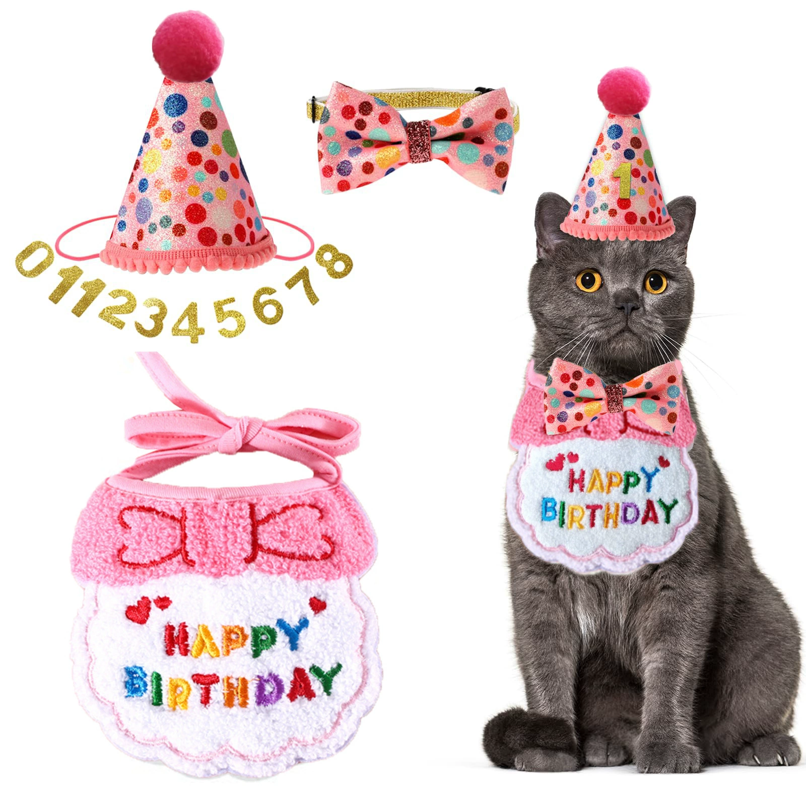 Amazon трансграничные домашние животные кошки собаки с днем рождения нагрудник вышитый слот полотенце шляпа набор бантов