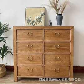 北方老榆木收纳柜入户门玄关钥匙杂物边柜实木落地多抽屉茶叶柜子