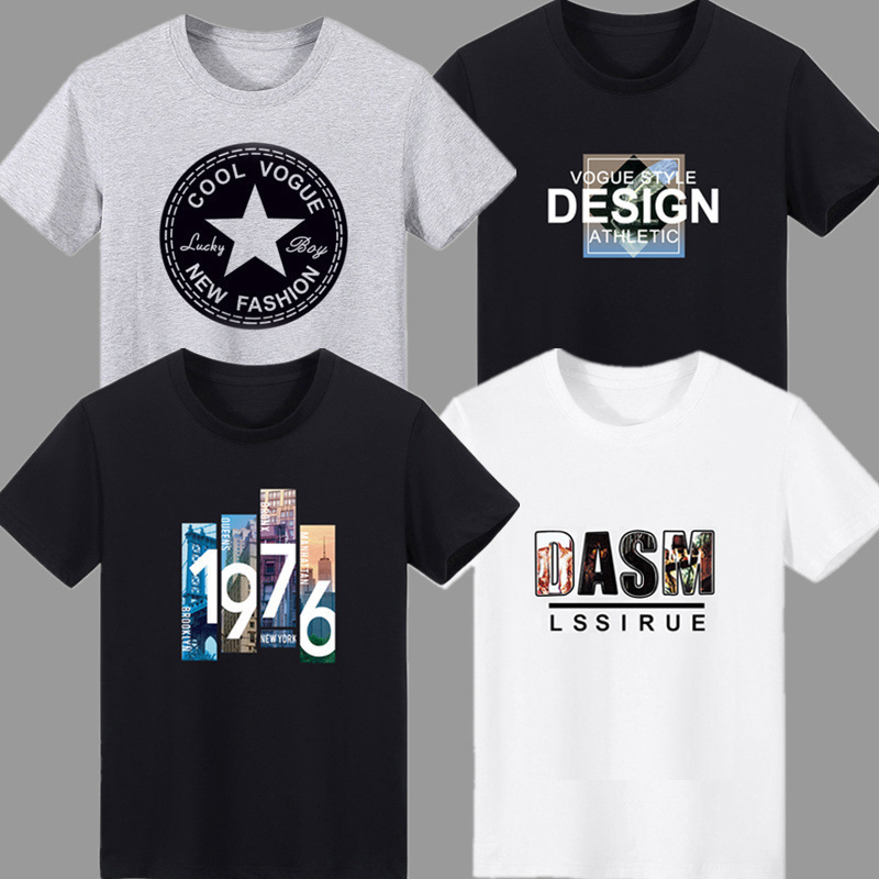 Men's short-sleeved T-shirt summer ice silk new casual printed top clothes round neck t-shirt half sleeve half sleeve slim fit men's clothing