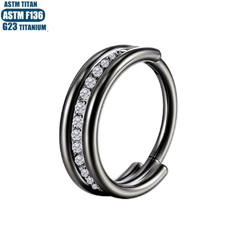 G23 Titanium Alloy Nose Ring Seamless Open Ring Middle Diamond Zircon CZ Septum Ring Ear Piercing Jewelry Fashion OL detail image 8