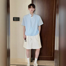 假两件套装男装高级感夏季纯棉翻立领短袖t恤男百搭设计款两件套