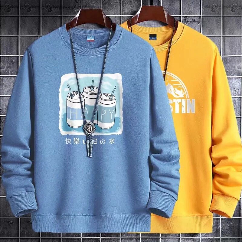 Spring Autumn Winter New Printed Sweater Men's Loose Casual Top Clothes Korean Style Trendy Pullover Hoodie Hong Kong Style Coat Trendy