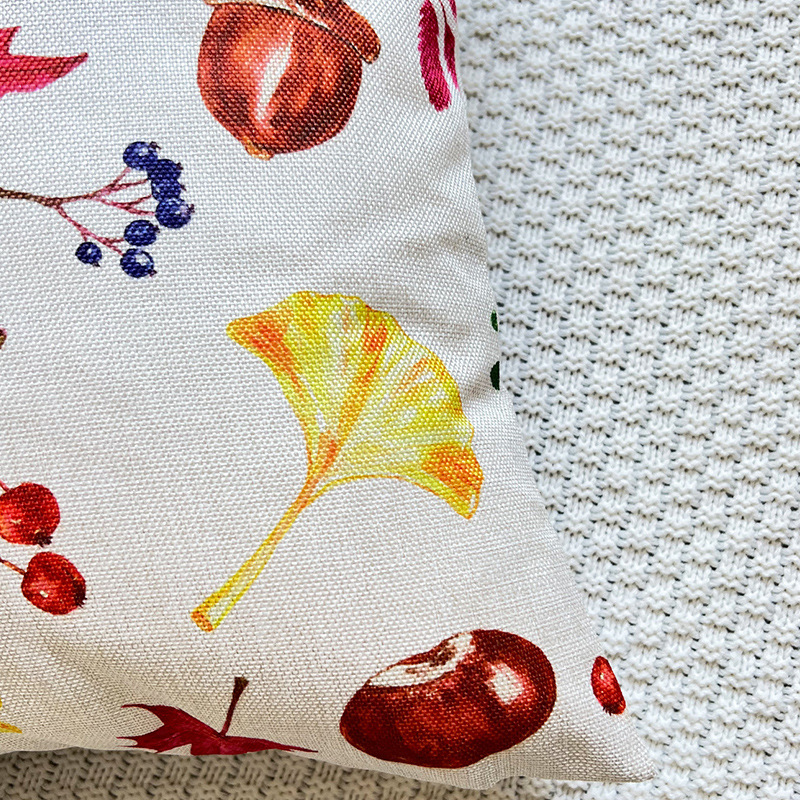 Cross-border exclusive for autumn harvest maple leaf pine cone ginkgo leaf printing encryption  linen pillowcase sofa cushion cover_voghion.com