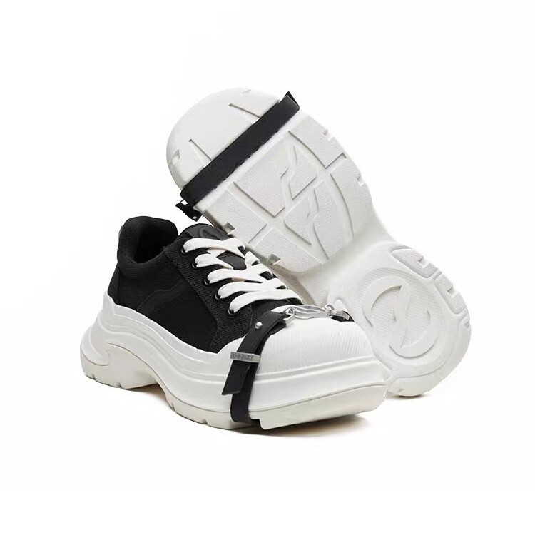 [Mu Si Black Qiao] ABCIC Black and White Casual Canvas Shoes Women's Thick Sole Increased 6.5cm Breathable Strap Shoes