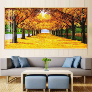 Golden Avenue Decorative Painting, Gold Floor-To-Ceiling Sofa Background Painting, Mural, Elegant, Simple, Accessible Luxury, Crystal Porcelain, B&B Hanging Painting
