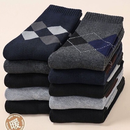 10 Pairs of Dad Socks Winter Mid-High Tube Autumn and Winter Thick Cotton Socks Long Socks for Elderly Men Middle-Aged and Elderly