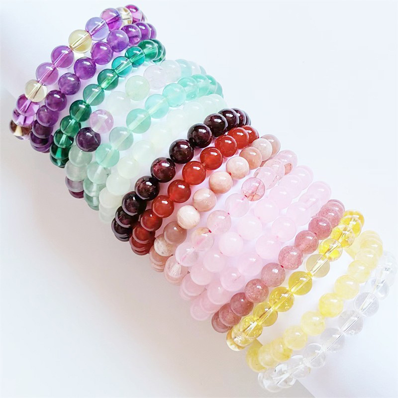 8mm Beaded Bracelet for Women, Natural Stone Amethyst, Pink Crystal, Rose Quartz, Agate, Jade, Niche Bracelet for Girls