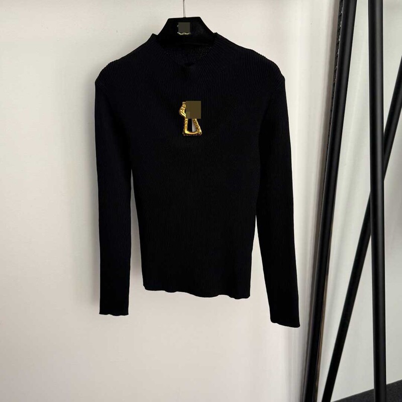 Nanyou High-End Foreign Trade Style Gold Keyhole Slim-Fit Long-Sleeve Knit Top Nanyou High-End Foreign Trade Style Gold Keyhole Slim-Fit Long-Sleeve Knit Top