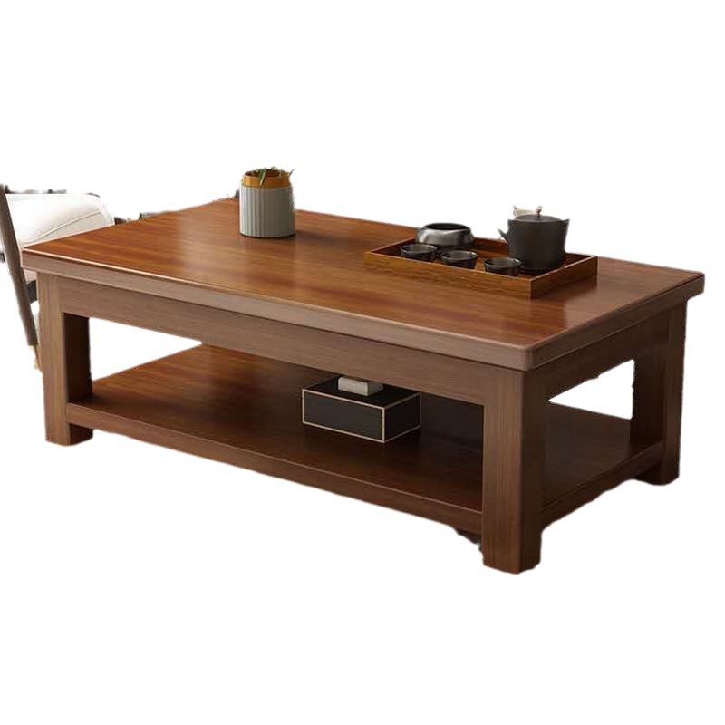 Mesa de té de madera maciza moderna simple tabla de almacenamiento rectangular tabla de té para el hogar sala de estar pequeña tabla de té de almacenamiento de doble capa