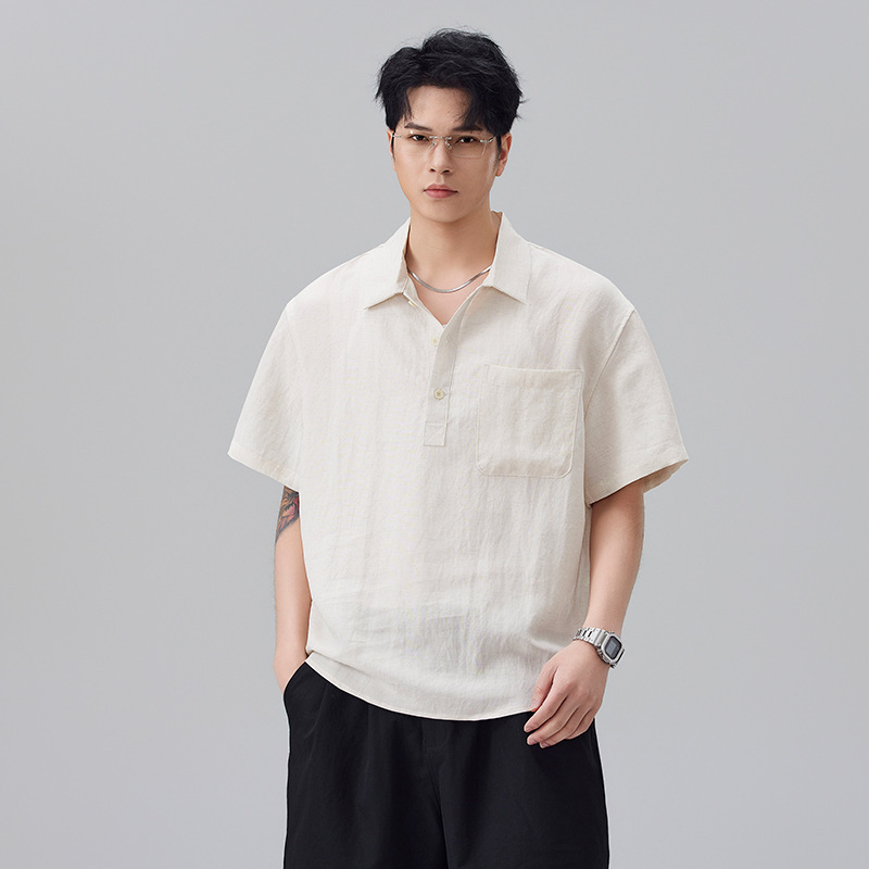 Old Money Style Lyocell Ice Silk Polo Collar Short-Sleeved Shirt for Men, Summer Thin Loose Fit with a Cool Feel Pullover Shirt