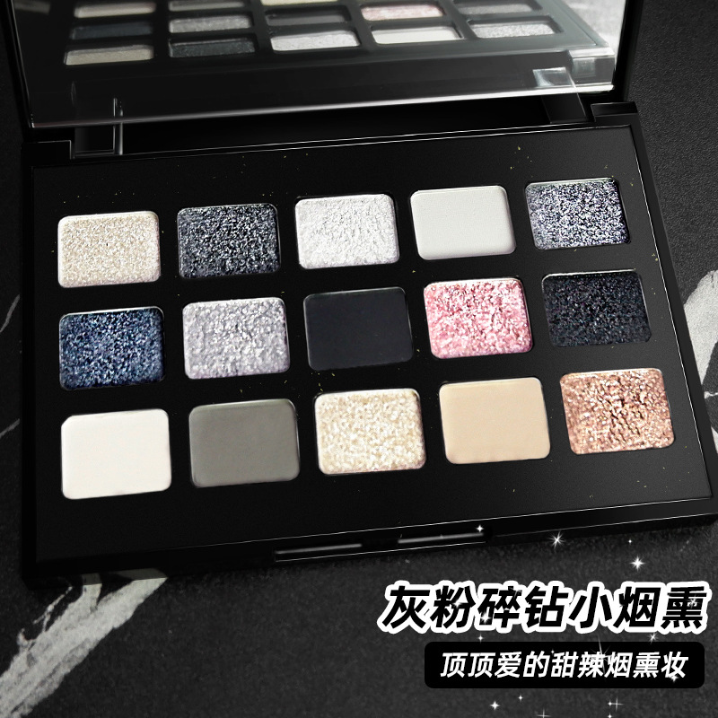 Mgl Black Satin 15-Color Eyeshadow Palette European and American Smokey Makeup Cross-Border Pearlescent Flashing Makeup Palette for Dropshipping