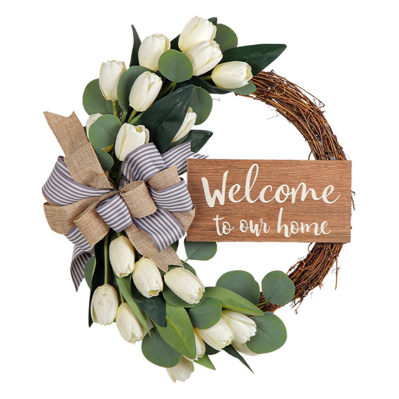 2023 transfronteriza nuevo signo de madera seca tulipán guirnalda Bienvenido a nuestro hogar decoraciones colgantes