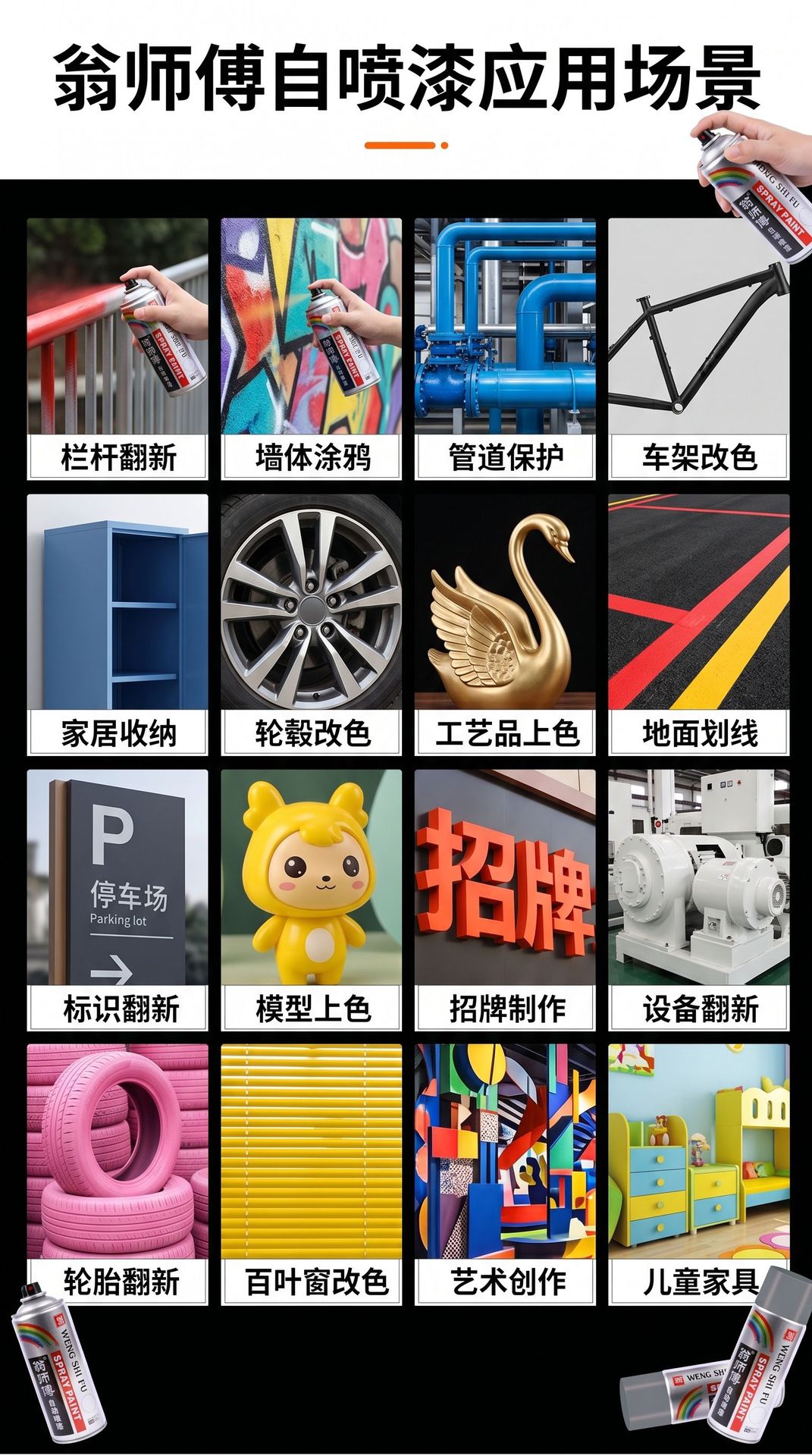 Automatic Spray Paint for Metal Rust Prevention, Furniture, Woodwork, Car, Black and White Graffiti, Wall Spray Paint
