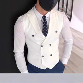 跨境批发男士马甲双排扣男士商务背心夹克休闲修身礼服马甲