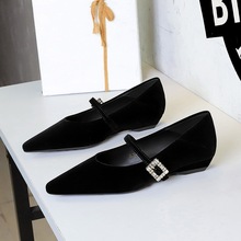 3686-K95 French style fashionable rhinestone buckle with pointed toe and shallow slope heel women's shoes, comfortable and low order shoes for women