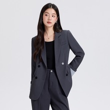 灰色翻袖西装外套女春秋新款高级感大学生通勤职业正装小西服套装