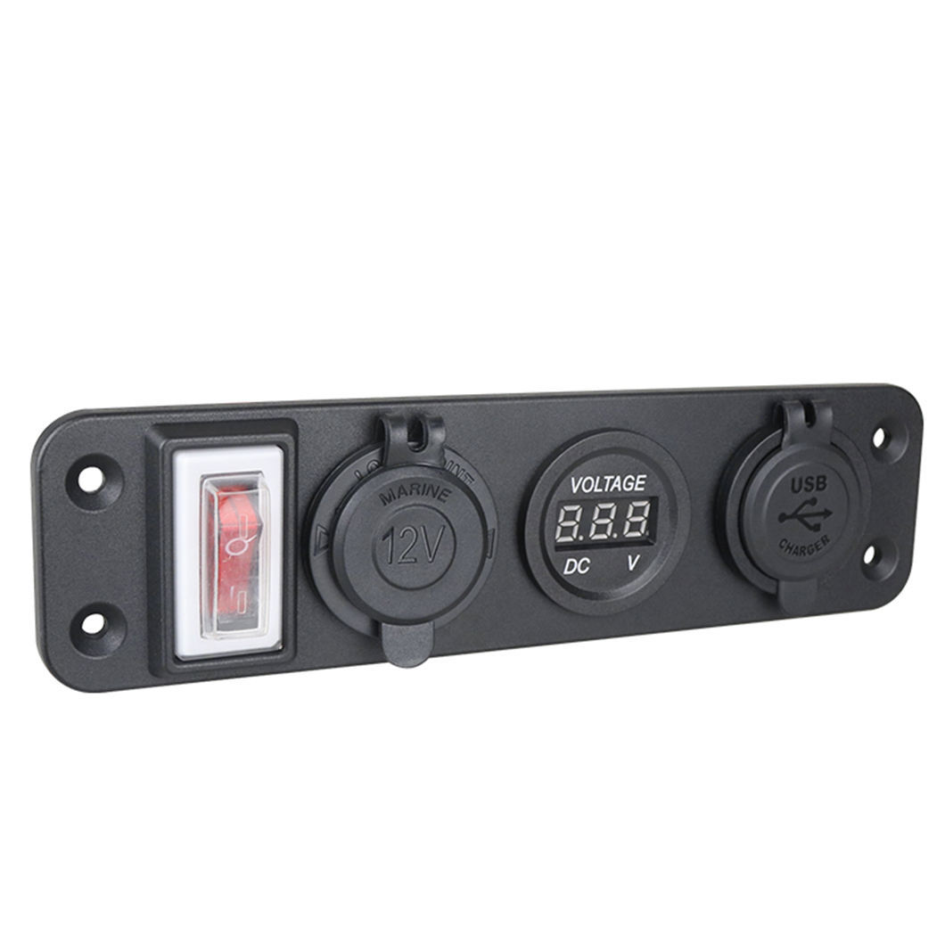Cross-Border Car Charger with Switch, New 4-Port Panel Female Socket, Dual USB Phone Charging Dock, USB Charging Plug