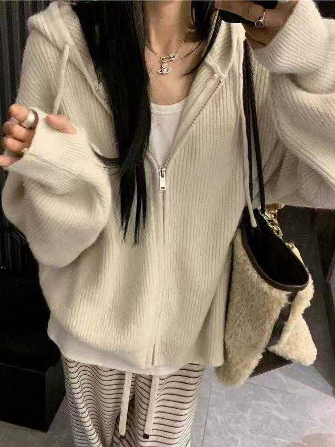 Autumn demi-season sweater with hood with zipper