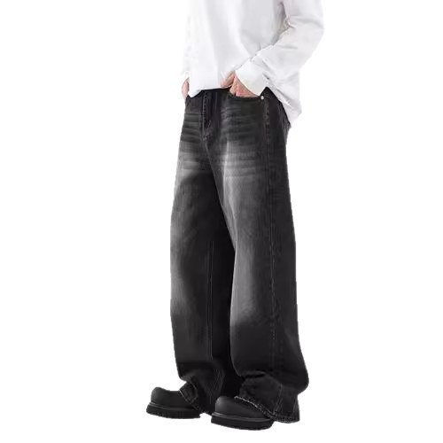Light Blue Washed Cleanfit Straight Leg Jeans Midweight Casual Trousers Trendy Brand Spring 2025 American Style Wide Leg mid Waist_mkmklike.com