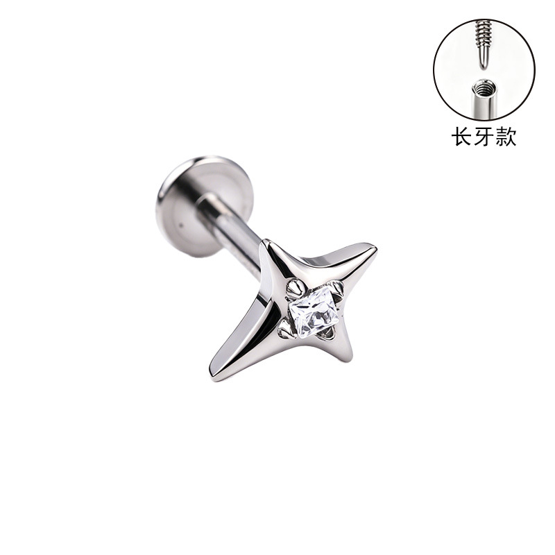 F136 Titanium Alloy Long Tooth Ear Studs, Carved Ear Bone Studs with Zircon, G23 Titanium Body Piercing Jewelry detail image 15