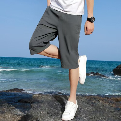 Ice silk capris pants, thin quick-drying casual men's shorts, Dad wears loose and fashionable new big pants