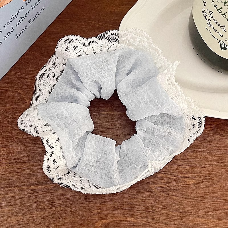 Azul pequeño arco fresco anillo de cabello intestino grueso encaje de encaje de cabello de cola de caballo de alto valor facial cuerda de cabeza de banda de goma