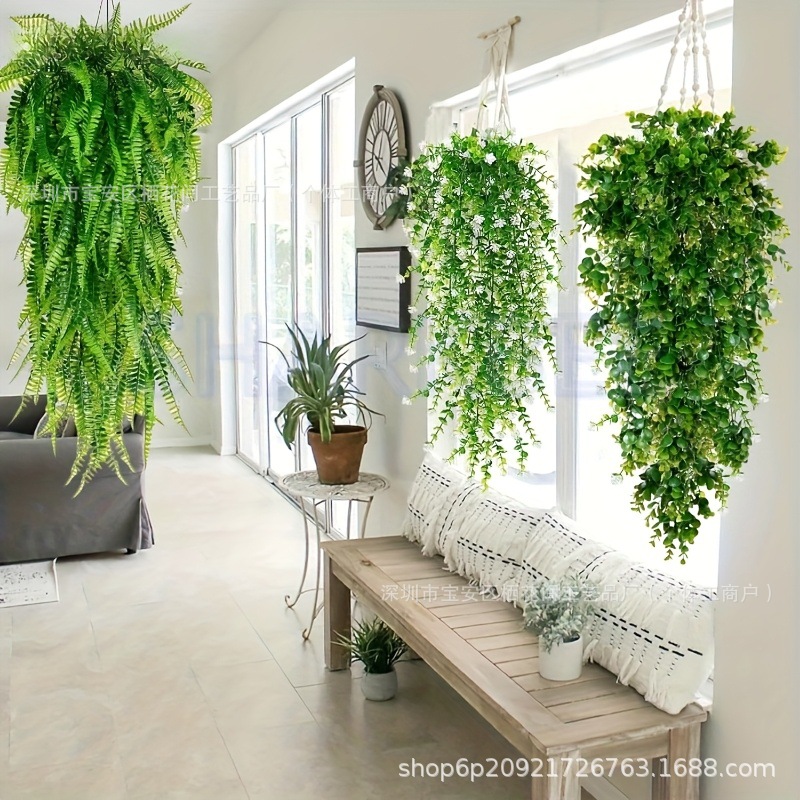 Amazon Artificial Wall-Mounted Persian Grass Rattan White-Green Eucalyptus Artificial Hanging Fern Vine Hanging