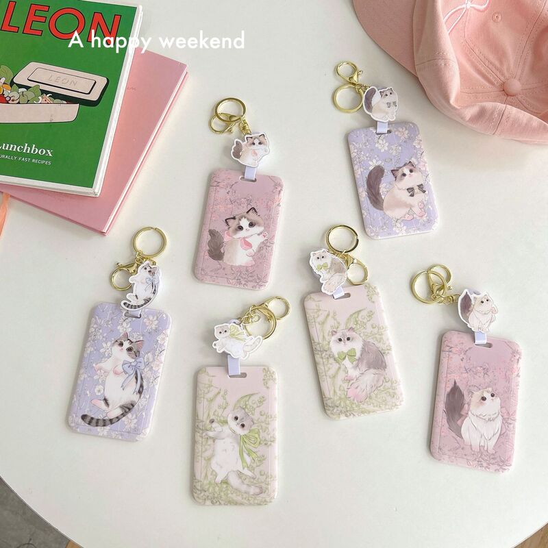 Cute cat nifty cat bus card set campus meal card access card retractable card set bag hanging key chain certificate
