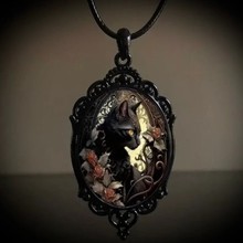 蒸汽朋克猫项链黑色丝绒包维多利亚Cameo猫吊坠猫魅力项链玫瑰