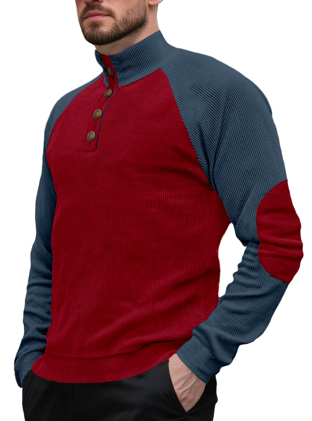 Nuevo transfronterizo de tamaño europeo primavera y otoño nuevo hombre al aire libre manga de hombro cuello de pie casual suelta camiseta de cameltoe de manga larga