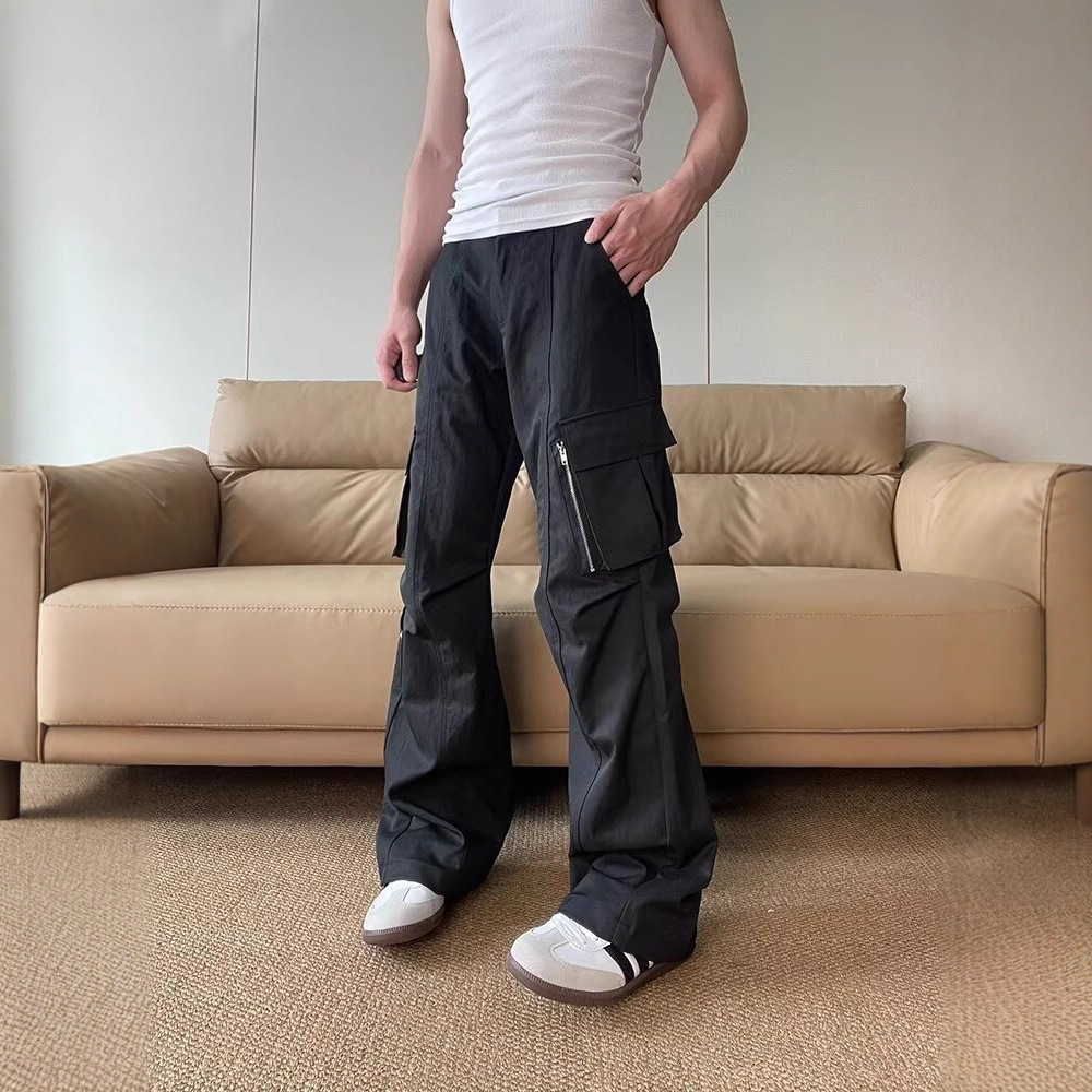 American-Style Quick-Dry Cargo Pants for Men, Autumn New Multi-Pocket Pleated Paratrooper Pants, Retro Wide-Leg Sports Straight Pants