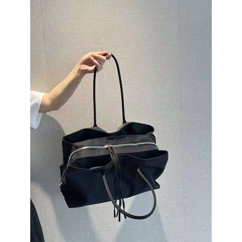 Black Minimalist Large Capacity Tote Bag, Multi-Compartment Waterproof Nylon Laptop Bag, Gym Bag, Unisex Handbag & Shoulder Bag - Thumbnail 2
