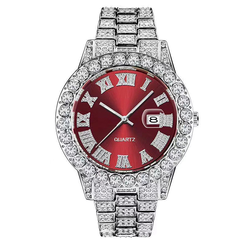 Hip Hop Full Diamond Men's Watch Personality Large Dial Calendar Fashion Watch Explosive Watch Full Diamond