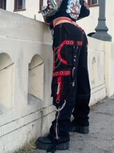 I 46987 Dark Stripe Panel Wide-leg Pants 暗黑条纹拼接阔腿裤