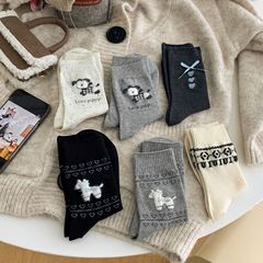 新早春夏新款襪子 韓系ins風襪子植絨狗狗中筒襪春秋費爾島女襪棉