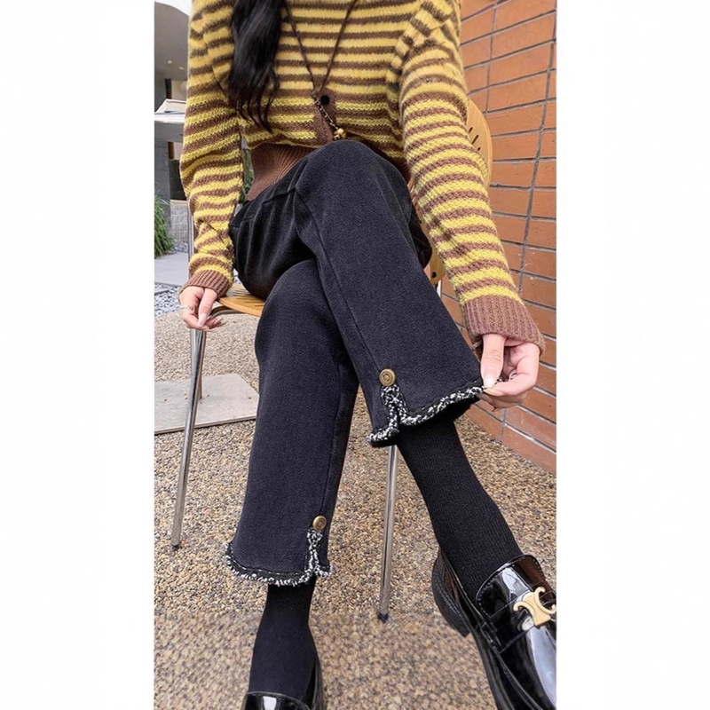 Black Stretch Cropped Straight-Leg Jeans for Women, New Spring and Autumn Style, Plus Size, High-Waisted, Slimming, Frayed Hem Cigarette Pants Black Stretch Cropped Straight-Leg Jeans for Women, New Spring and Autumn Style, Plus Size, High-Waisted, Slimming, Frayed Hem Cigarette Pants