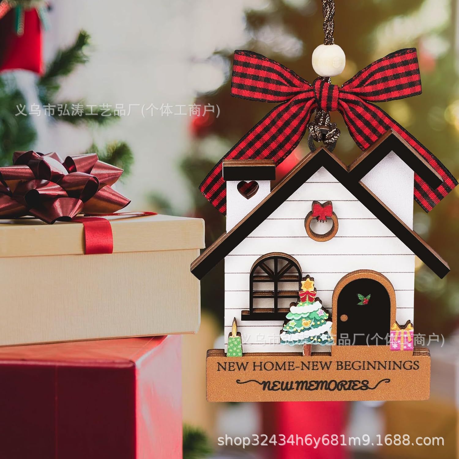 Decoración colgante 2026 nuevo mejor regalo de mudanza decoración de madera decoración para el hogar decoración del árbol de Navidad rojo