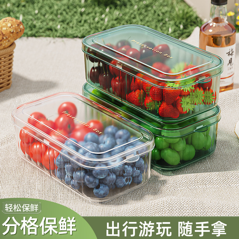 Double-layer Transparent Kitchen Scallion, Ginger and Garlic Coarse Grains Refrigerator Fresh-keeping Storage Box Outdoor Portable High-value Snack Fruit Box