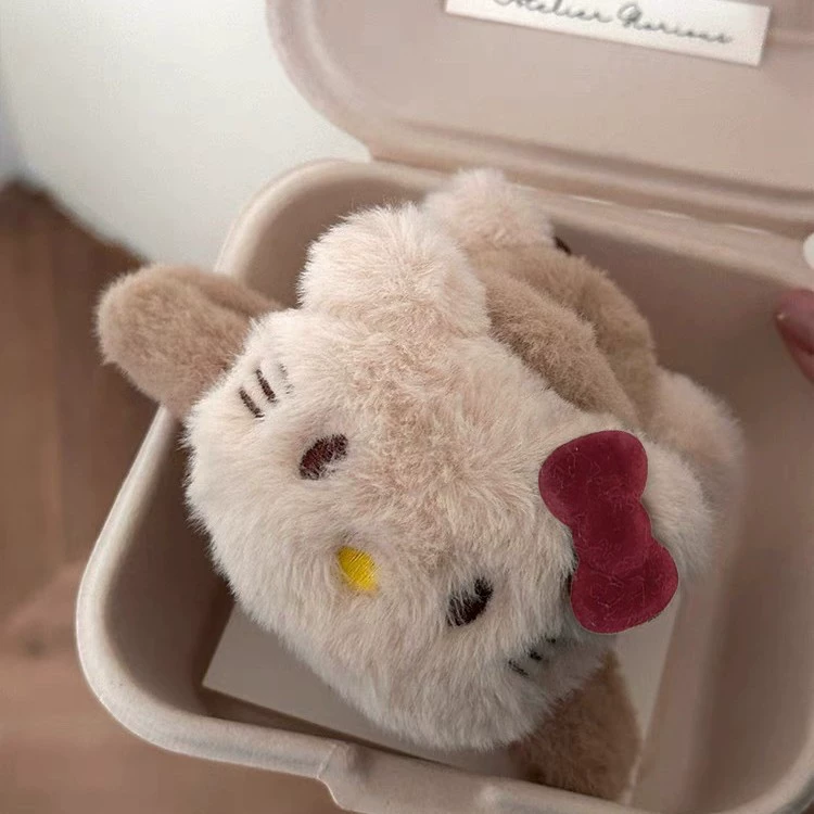 Заколка для волос (Hello Kitty) плюшевый двусторонний краб, мягкий мех 7,2 см