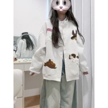 韩系慵懒风可爱卡通小狗刺绣卫衣外套女春秋宽松休闲百搭开衫上衣