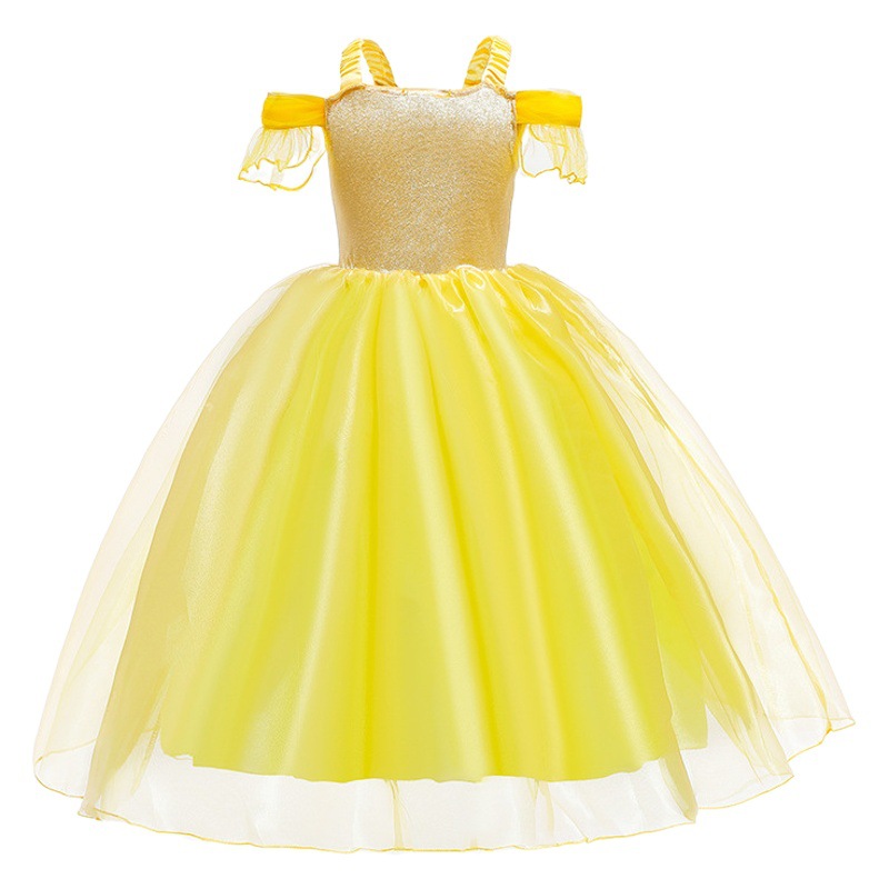 Vestido de princesa de Halloween vestido de la princesa de los niños vestido de campana ropa para niños vestido de las niñas vestido de los niños amarillo