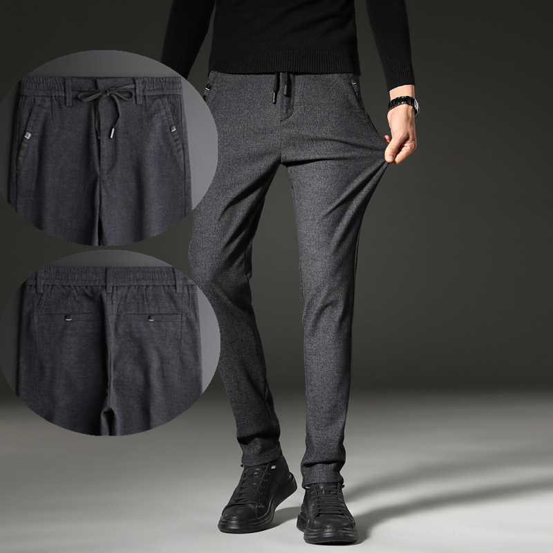 Cordón pequeño recto de primavera y otoño pantalones casuales de los hombres nuevo color sólido Simple estilo coreano de los hombres jóvenes pantalones estables