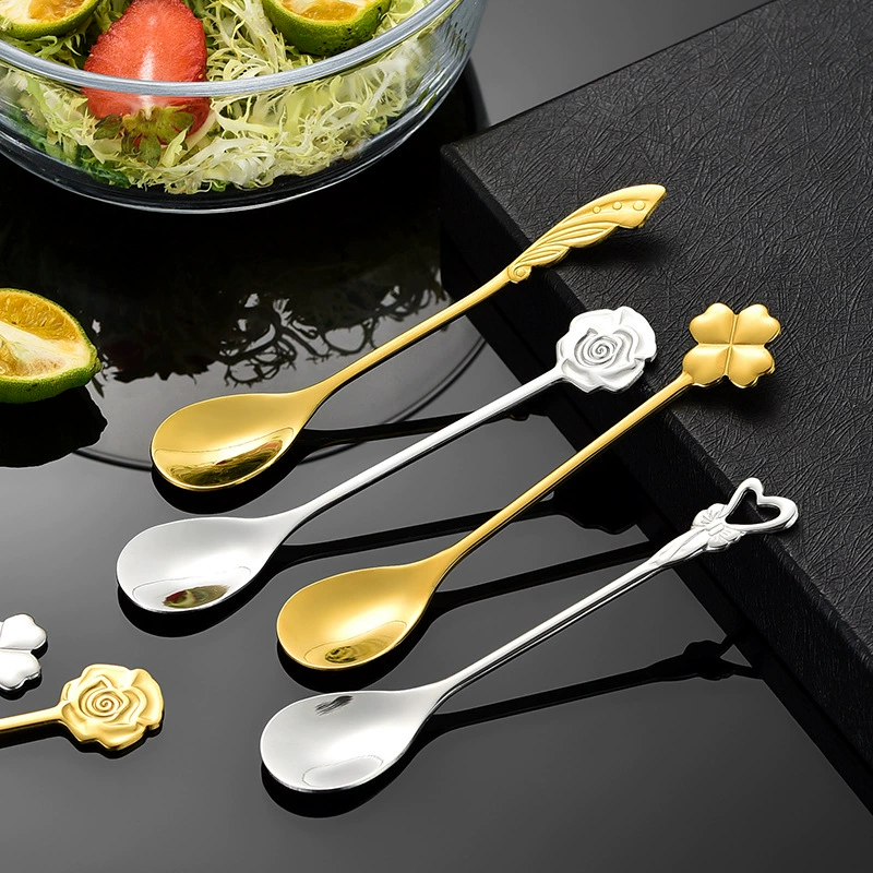 304 нержавеющая сталь четырехлистная роза цветок в форме сердца крыло ложка кофе мед десерт стакан смешивания ложка