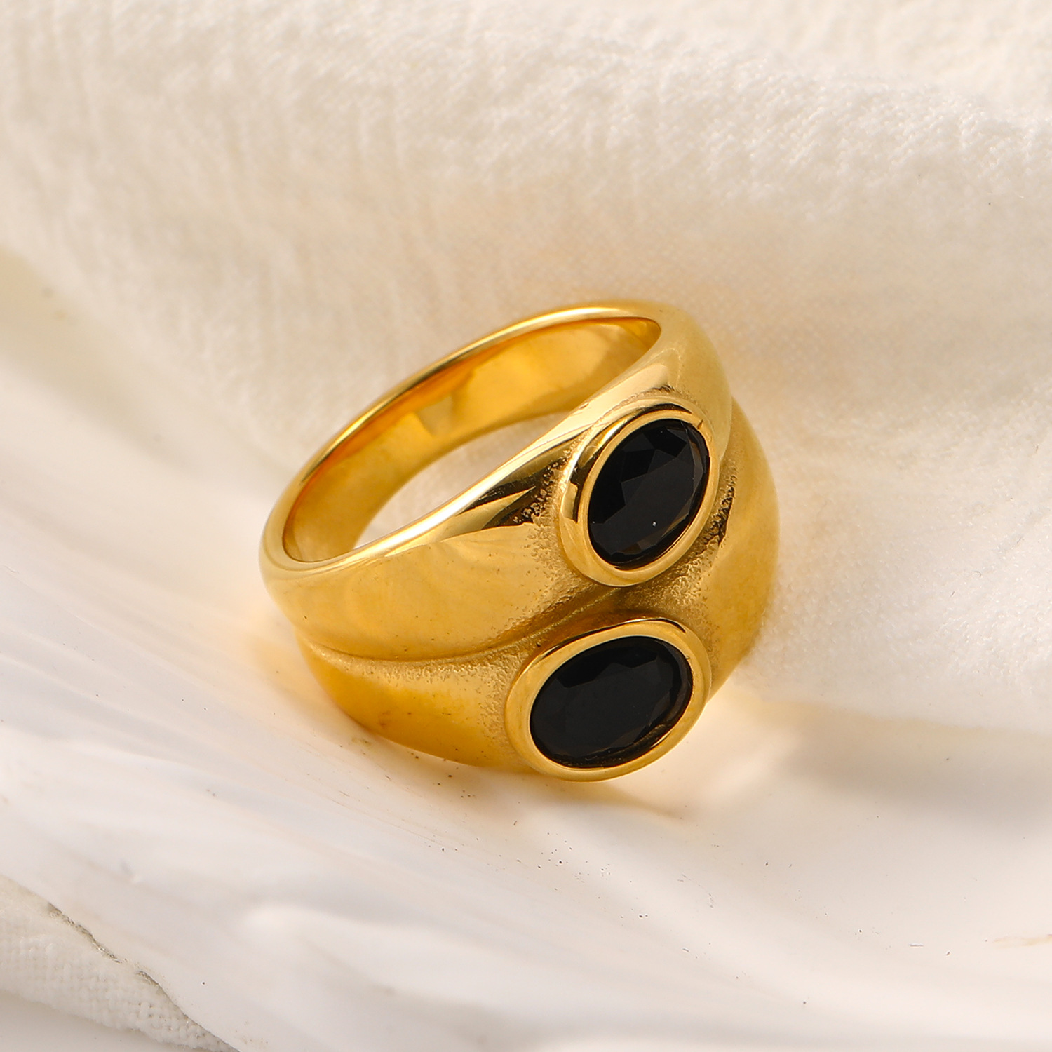 304 Stainless Steel Material Real Gold Plated Geometric Color Block 304 Stainless Steel Vintage Style Waterproof Non Tarnish Rings