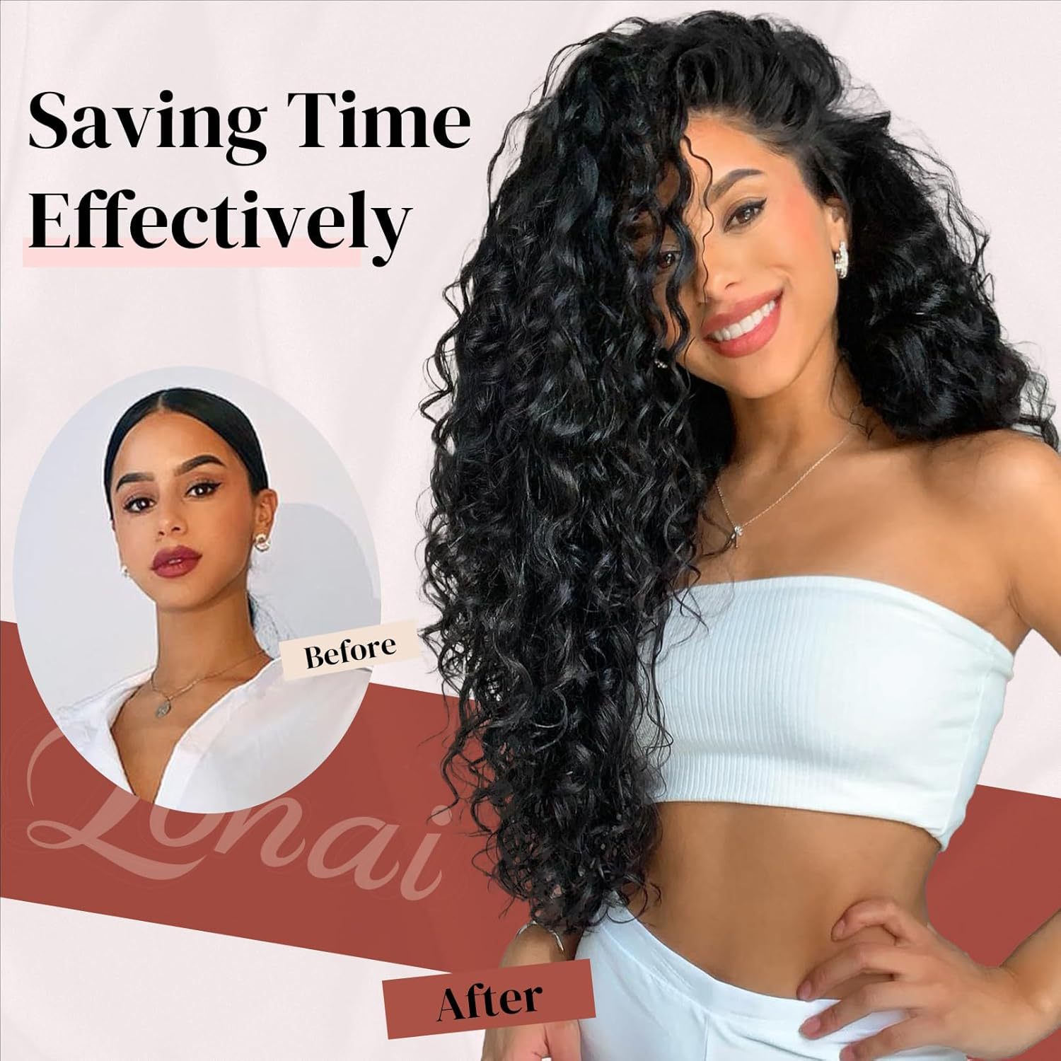 Extension capelli sintetici con clip per donna ricci 7 pezzi_voghion.com